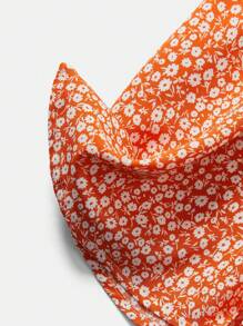 SHEIN LUNE Plus Size Ditsy Floral Print V-Neck Ruffle Sleeve Blouse - Orange - View 6