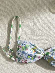Swim Vcay 女性夏日沙灘花卉印花比基尼套裝，扭結前面細節，隨機印花 - 彩色 - 查看 3