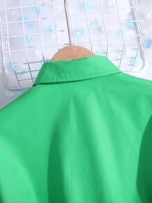 SHEIN Tween Girl Casual Spring/Summer Woven Solid Green Shirt And Overall Shorts Set With Straps
