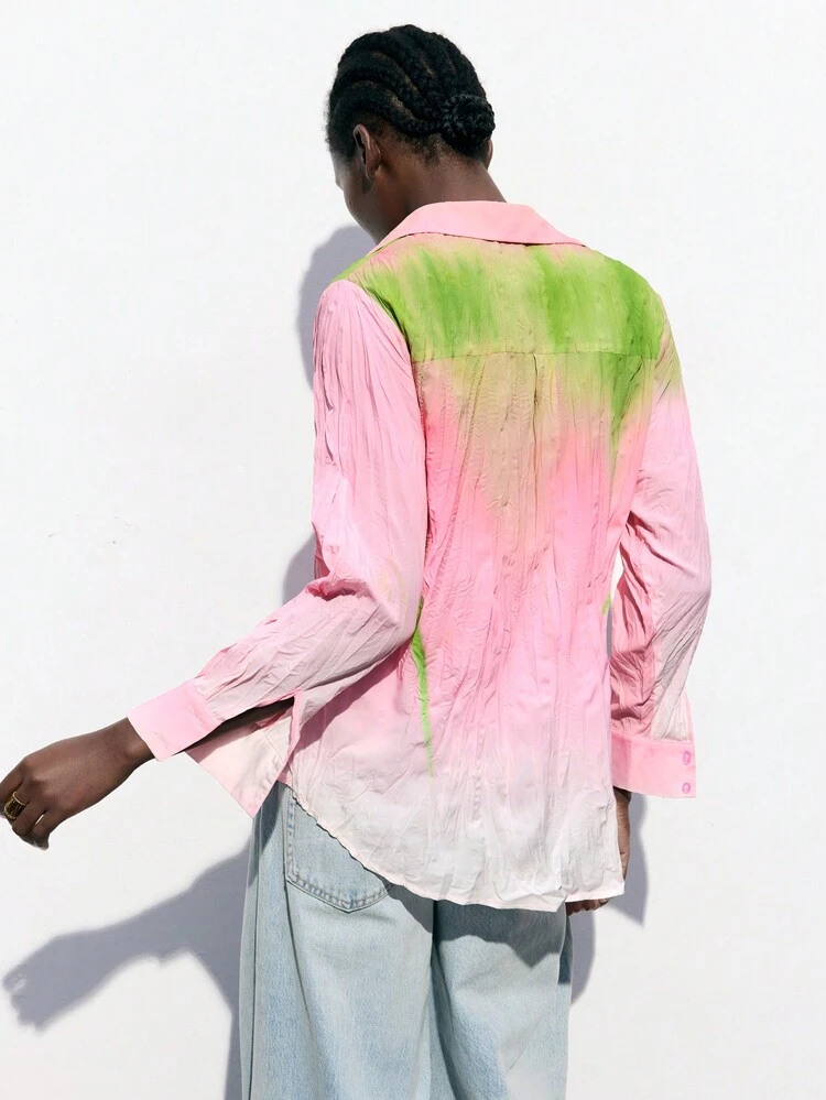 SHEIN Maija Women's Elegant Ombre Pleated Long Sleeve Shirt, Summer