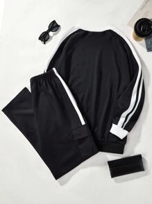 SHEIN Teen Boys' 2pcs Fashionable Sports Printed Outfit - Black - View 2