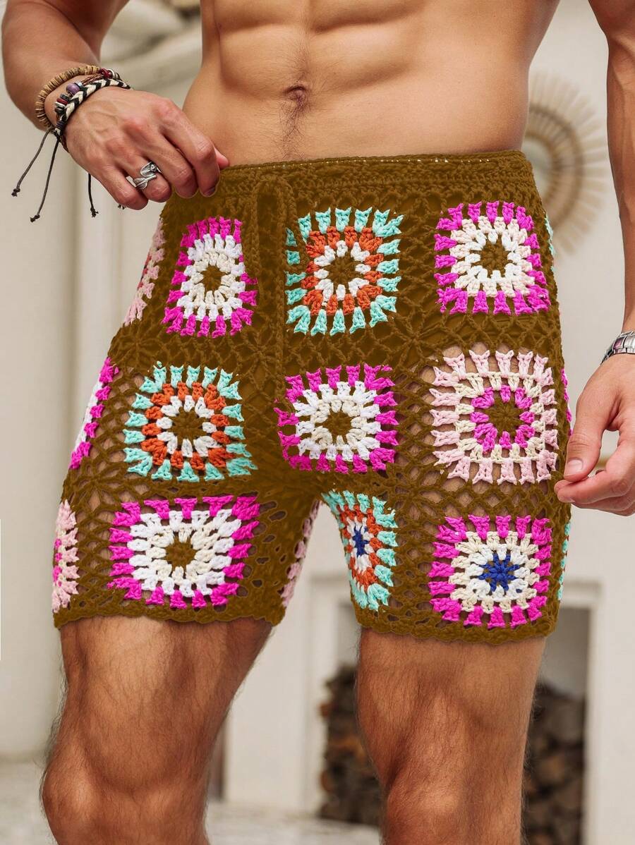 Manfinity RSRT Men Floral Crochet Drawstring Waist Shorts - Multicolor - View 1