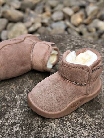 Botas de nieve cálidas y suaves forradas con cierre de gancho y lazo para bebés niño y niña