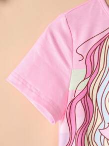 SHEIN Young Girl Mermaid Print Ruffle Hem Smock Nightdress - Multicolor - View 5