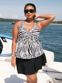 SHEIN Swim Curve Plus letnia plażowa sukienka w paski zebry