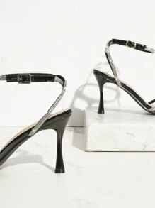 SHUZIA 女士圓頭鑲鑽多帶高跟涼鞋 - 黑色 - 查看 4