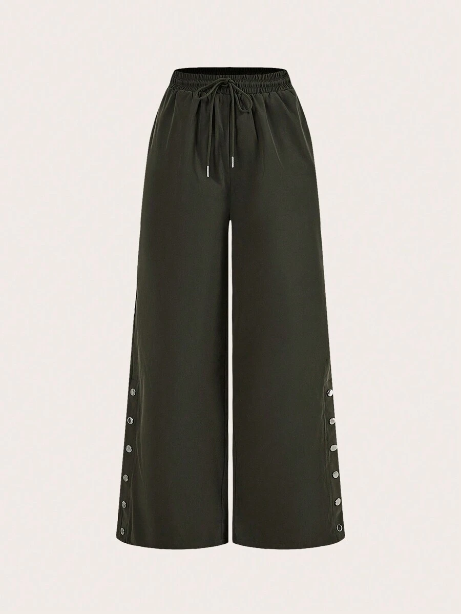 Seusyu Women's Plain Simple Daily Long Pants - Army Green - View 1