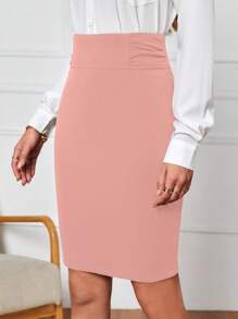 EMERY ROSE Falda ajustada con detalles fruncidos en color sólido - Rosa - Ver 4