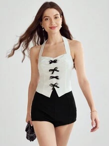 Enchnt 實色高腰短褲 - 黑色 - 查看 3