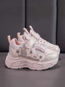 Girls' Summer Sports Shoes, New Mesh Flower Thick-Soled Chunky Sneakers, Breathable Casual Running Shoes For Kids, Fashionable Shoes For Girls - Pink - View 1