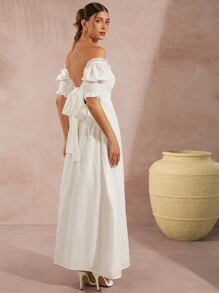 Hauture Women's Summer Casual Solid Color Backless Dress With Off Shoulder Strap - Beige - View 2