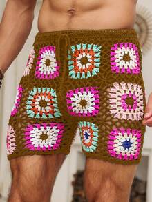 Manfinity RSRT Men Floral Crochet Drawstring Waist Shorts - Multicolor - View 6