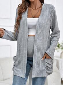 SHEIN Maternity Dual Pocket Open Front Coat - Grey - View 3
