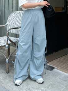 DAZY SHEIN X AYA NAKAMACHI Quần ống rộng lưng thun chắc chắn - Màu xanh lam - Xem 6