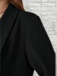 EMERY ROSE Plus Shawl Collar Open Front Blazer - Blue - View 7