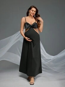 SHEIN 孕婦寫真中空腰間背心裙，孕婦服裝 - 黑色 - 查看 1