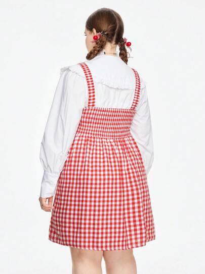 Kawaii Plus Gingham Print Overall Dress Without Blouse