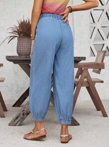 SHEIN LUNE Jogger Jeans mit hohem Bund und ungesäumten Saum - Blau - Übersicht 2