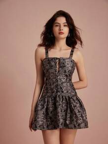 Aveloria Rosie All Over Print Lace Up Front Cami Dress - Multicolor - View 1