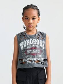 Coolane Kids 少女秋季足球排球做旧无袖背心，复古春季感恩节万圣节服装圣诞节返校季亲子装 - 彩色 - 查看 6