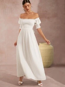 Hauture Women's Summer Casual Solid Color Backless Dress With Off Shoulder Strap - Beige - View 1