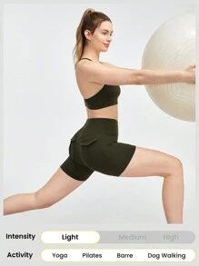 GLOWMODE 4.3" FeatherFit™ Cargo Biker Shorts Anti-Slip With Back Pockets Low Impact Yoga Daily - Army Green - View 5