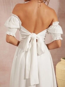 Hauture Women's Summer Casual Solid Color Backless Dress With Off Shoulder Strap - Beige - View 5