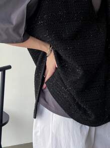 FRIFUL Solid V Neck Sleeveless Blouse Without Tee - Black - View 5