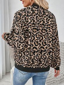 SHEIN LUNE Autumn & Winter Leopard Print Varsity Jacket For Women, Long Sleeve, Perfect For Back To School Relays And Sports Day - Brown - View 2