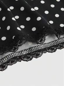 ROMWE Goth V-Neck Polka Dot Tee With Bow Decoration For Women, Slim-Fit And Versatile - Black and White - View 3