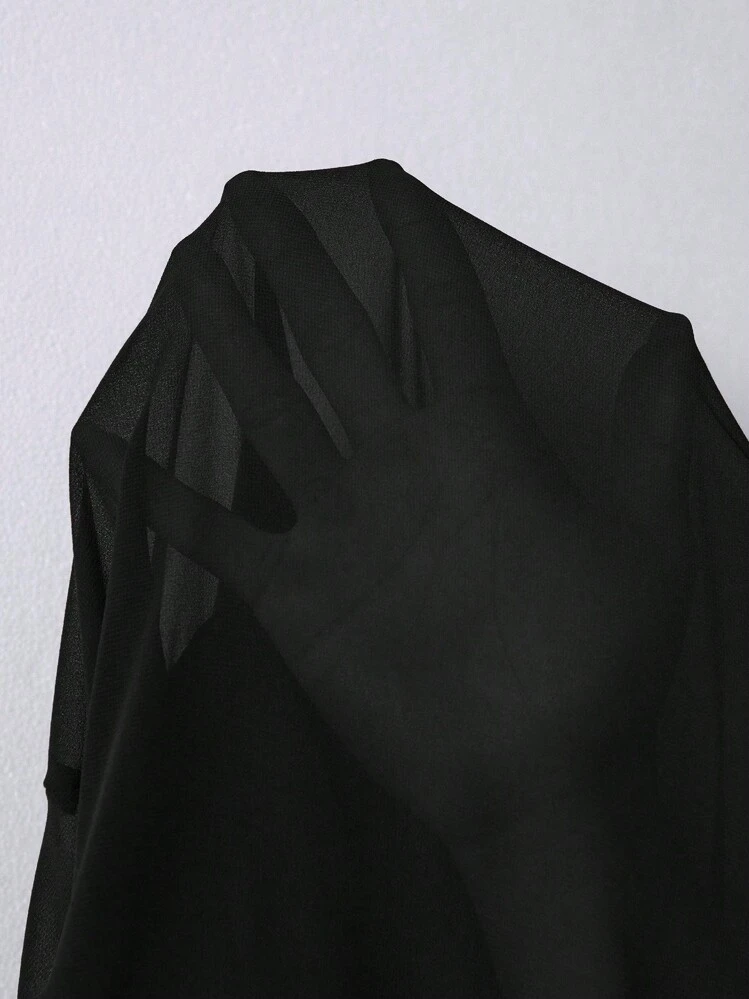 SHEIN Belle Vestido maxi sin mangas con encaje de contraste para mujer talla grande - Negro - Añade 5