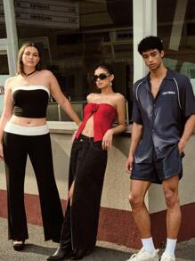 Forever 21 不對稱長裙夏日休閒階梯腰設計高開叉邊角牛仔裙 - 黑色 - 查看 7