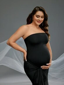 SHEIN Maternity Photoshoots Dress - Black - View 8