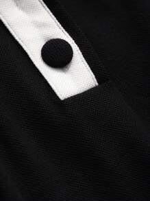 DAZY Women's Casual Colorblock Collar Puff Sleeve Long Dress, Back To School Season Sundress Shirt Dress - Black - View 6