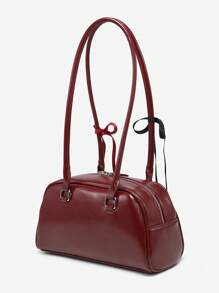 ROMWE Kawaii 女士复古可爱风格格子蝴蝶结领带樱桃与心形装饰单肩包斜挎包，带多个口袋的波士顿包，学校，时尚勃艮第包 - 酒紅色 - 查看 4