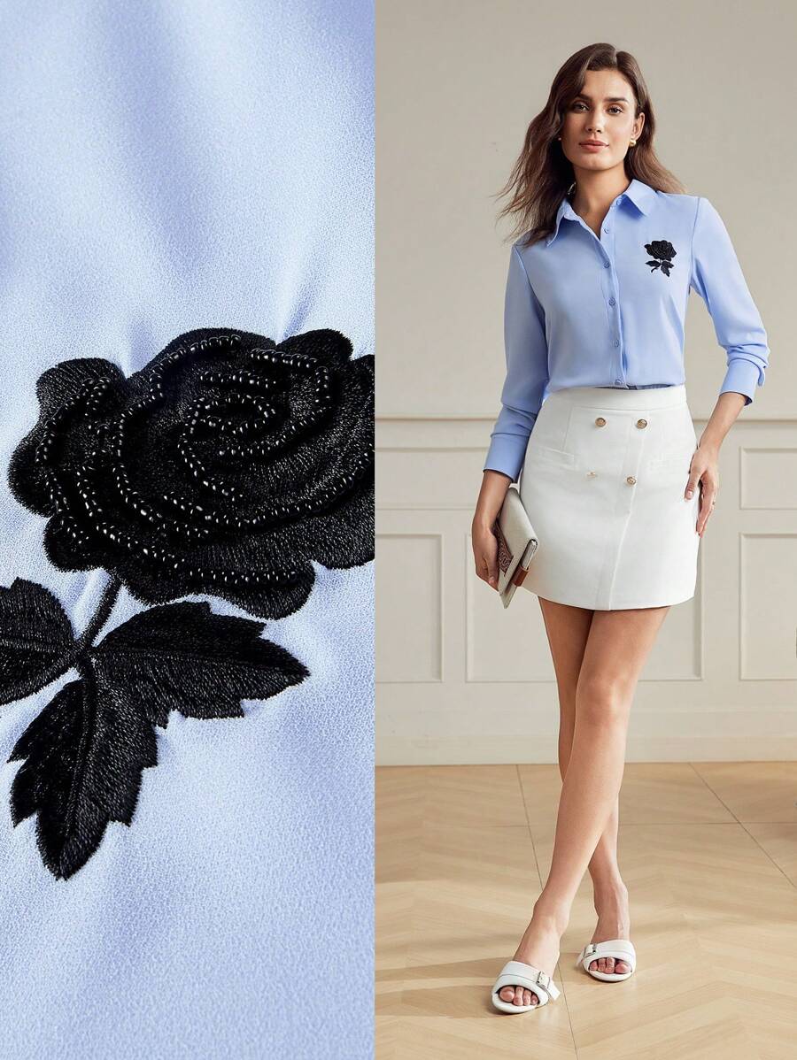 MOTF Classy ÁO THUN THÊU HOA TAY DÀI