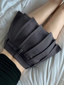 DAZY Váy xếp li mini màu trơn - Xám - Xem 5
