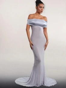 Hauture Ladies' Solid Color Simple Everyday Off-Shoulder Dress - Grey - View 1