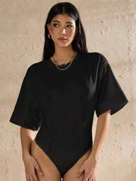 Forever 21 New Summer Casual Round Neck Bodysuit T-Shirt With Aesthetic Design