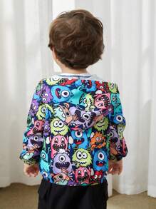 SHEIN Baby Boy Baby Girl Casual Hooded Cardigan With Cartoon Monster Pattern