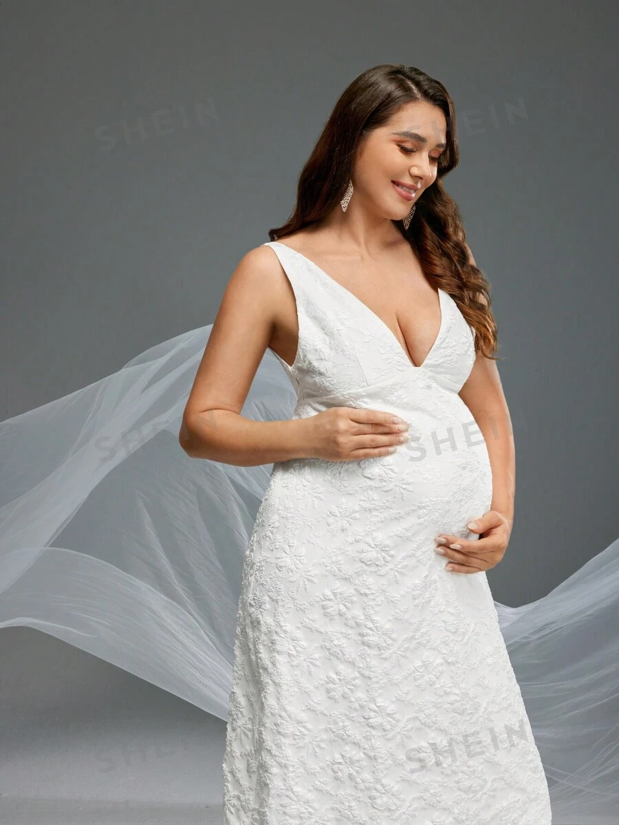 SHEIN Vestido para sesión fotográfica de maternidad - Blanco - Ver 1