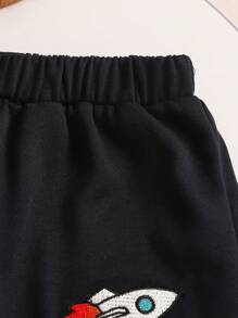 3 pezzi Gilet sportivo casual per neonati maschi senza maniche, Maglietta a maniche corte + pantaloncini / pantaloni outfit estivi - nero - Visualizzare 8