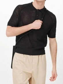 Men Solid Raglan Sleeve Polo Shirt - Black - View 3