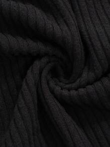 DAZY Cold Shoulder Ribbed Knit Tee Y2k Long Sleeve Women Tops - Black - View 7