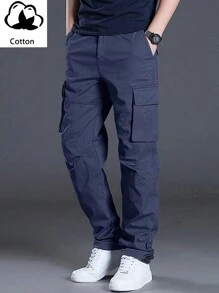Manfinity Homme Nam Lỏng lẻo phù hợp Quần Cargo Với Flap túi Và Eo dây rút - Màu xanh hải quân - Xem 1