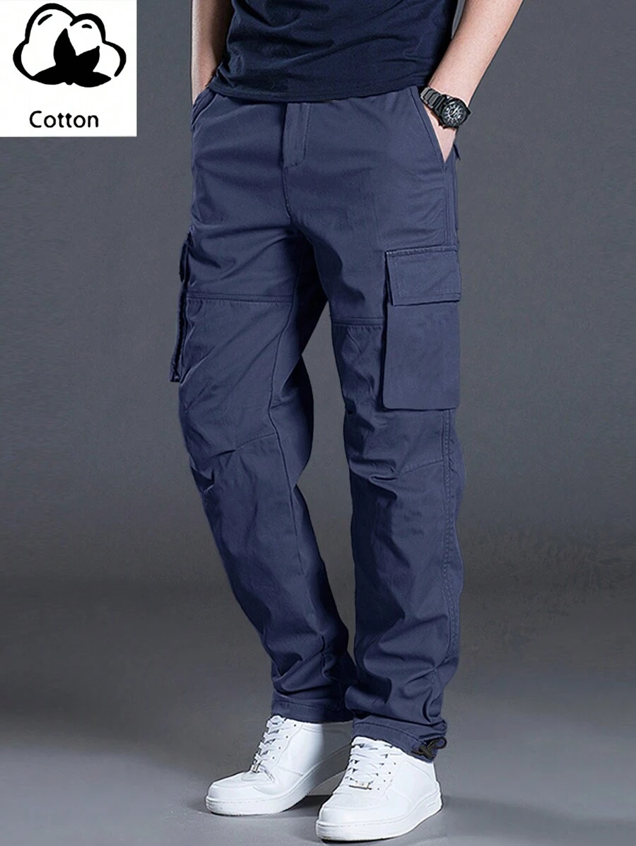 Manfinity Homme Nam Lỏng lẻo phù hợp Quần Cargo Với Flap túi Và Eo dây rút - Màu xanh hải quân - Xem 1