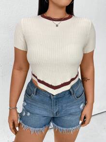 Flirla Plus Size Short Sleeve Knitted Top