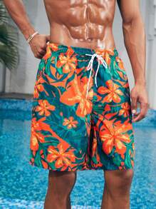 Manfinity Men Plus 熱帶印花束腰游泳褲 - 彩色 - 查看 3