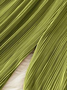 Omancia Solid Plisse Wide Leg Pants Fall Cloth For Women - Mint Green - View 5