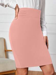 EMERY ROSE Falda ajustada con detalles fruncidos en color sólido - Rosa - Ver 5